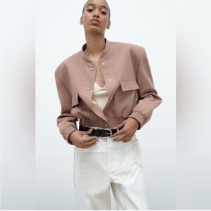 Zara Dusty Pink Cropped Bomber Jacket NWOT